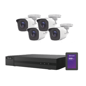 KIT TurboHD 1080p + SSD de 500 GB / DVR 4 canales / 4 Cámaras Bala de Metal / Fuente de Poder / Accesorios de Instalación